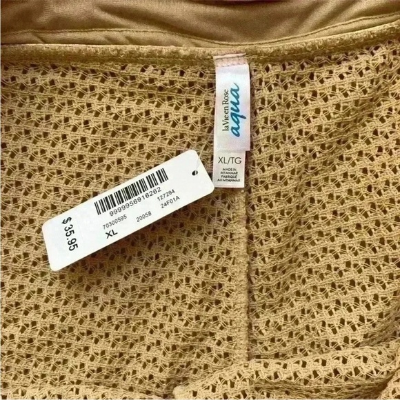 La Vie En Rose Crochet Swim Short, size XL, nude/beige, mid to high-rise. - Picture 10 of 12